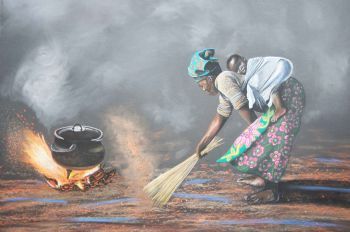 "Woman Tending Fire"