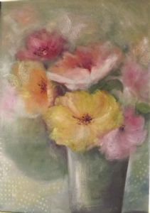 "Pastel Poppies and Butterfly"