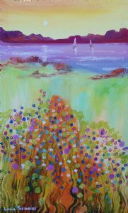 "Moonflowers with two Sailboats"