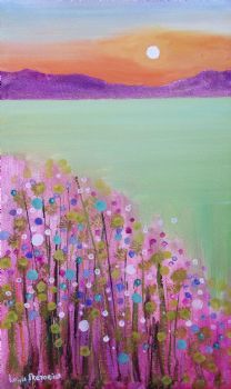 "Moonflowers with green Landscape"