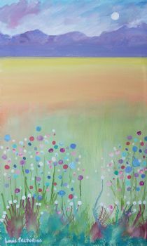 "Moonflowers with Yellow and Orange"