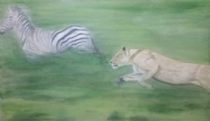 "Lioness Chasing Zebra Calf"