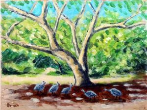 "Guinea Fowl Under a Tree"
