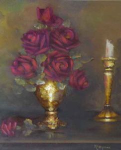 "Red Roses with Candle"