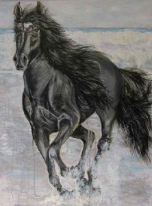 "Black Horse Galloping Sea"