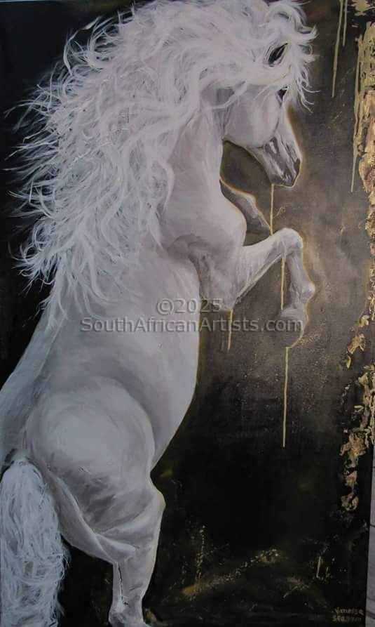 rearing white horse