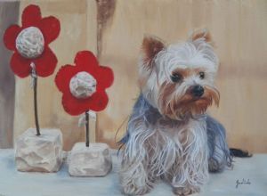 "Yorkie Gucci in Garden"