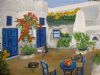 "A courtyard in Santorini in Greece"