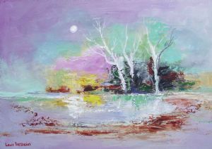 "Moonlight Reflections with  Trees"