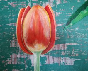 "Tulip on peacock blue"