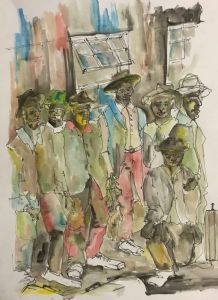 "Migrant Workers Waiting for Bus to Eastern Cape"
