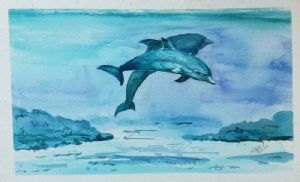"Dolphin Pair in Original Watercolour"