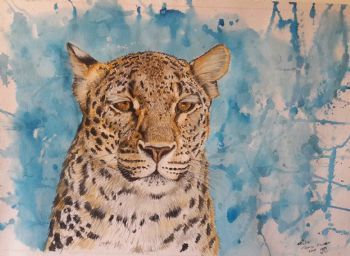 "Leopard With Blue Splatter"