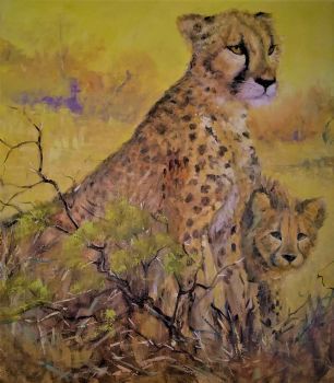 "Cheetah and Curious Cub"