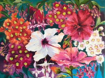 "Eucalyptus Blossoms Fuchsia Hibiscus"