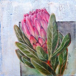 "Protea on Aged Surface, Crackled"