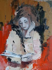 "Woman Reading in a Cream Coloured Coat"