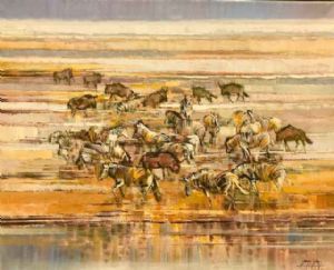 "Confusion at the Waterhole, Etosha Pan"