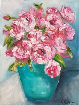 "Turquoise Vase and Roses"