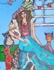 "Bohemian Lady with Calico Cats"