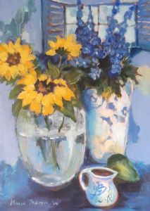 "Sunflowers and Delphiniums"