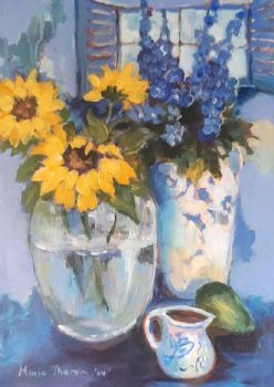 "Sunflowers and Delphiniums"