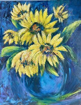 "Sunflowers in a Blue vase"