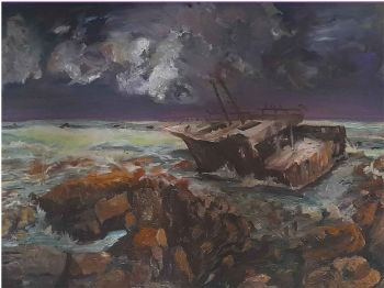 "Original Oil Seascape Stranded"