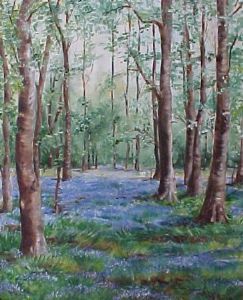 "Birch Forest with blue veld folwers"