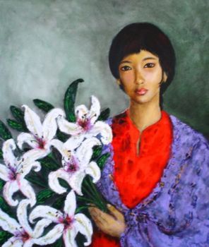 "Chinese Woman with Lilies"