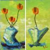 "Blue Dancing Pots with Red Tulips"
