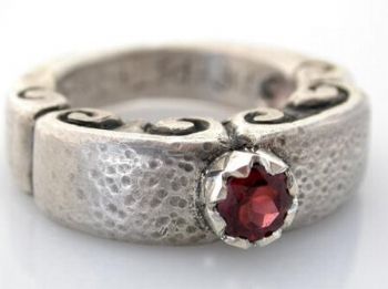 "Silver Scroll Ring with Garnet"