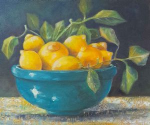"Lemons in blue bowl"