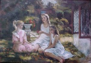 "Three girls enjoying the garden"
