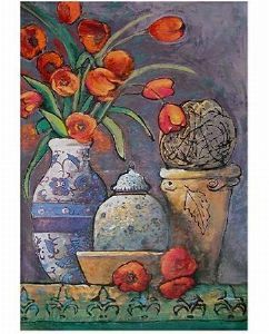 "Red Tulips in Blue Vase"