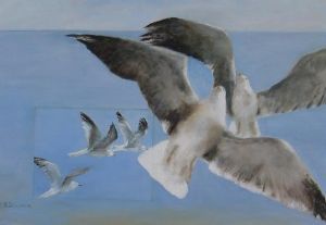 "Seagulls in Flight"
