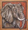 "Elephant - Coloured & Incised Woodcut Block 1/1"