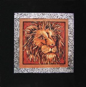 "Lion - Coloured & Incised Woodcut Block 1/1"