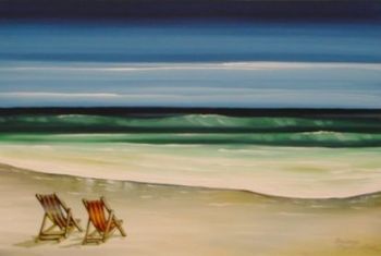 "Deck chairs on beach"