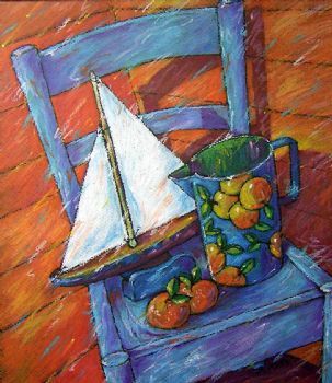 "Blue Chair & Oranges Vivid Pastel"
