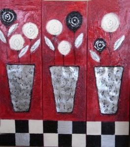 "Red, cream and black rose flower pot"
