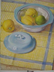 "Lemons in Blue Dish"