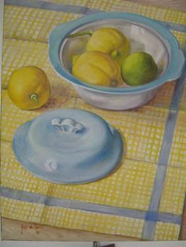 "Lemons in Blue Dish"