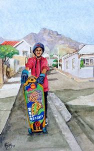"Boy with skateboard"
