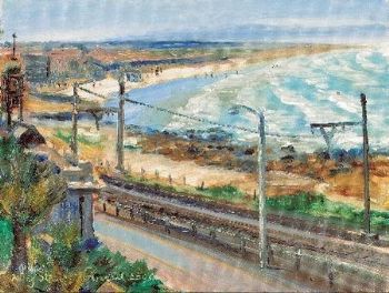 "Railway line and Muizenberg beach"