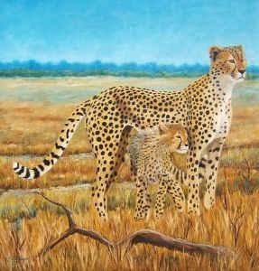 "Cheetah with Cub"