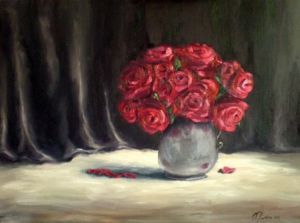 "Roses in Pewter Milk Jug"