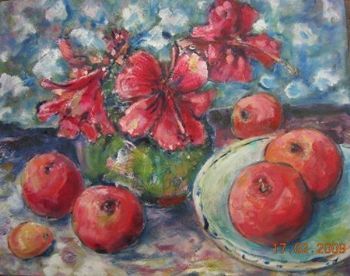 "Still life with red hibiscus"