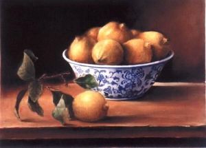 "Blue & White Vase with Lemons"