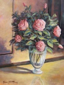 "roses in glass vase"
